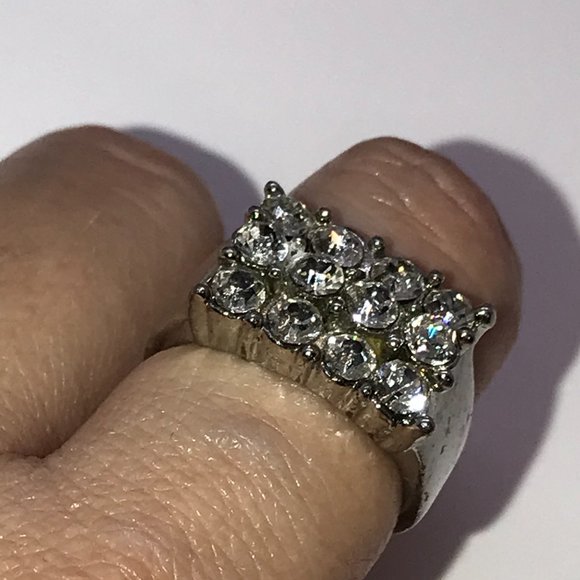 Pewter Costume Rhinestone Ring, Size 7 3/4 - Picture 6 of 7